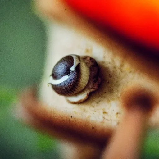 Image similar to macro photo with a mushroom with cute eyes, drawn in detail