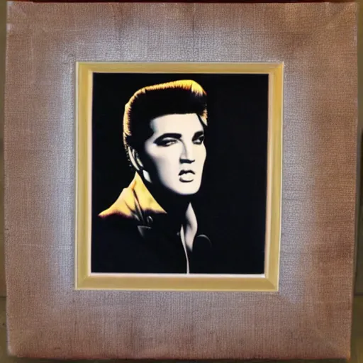 Prompt: a velvet painting of elvis presley, kitcsh inspired by edgar leetag, american velvet painting, veveltaria