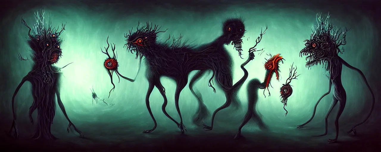 Image similar to whimsical alchemical creatures, surreal dark uncanny painting by ronny khalil