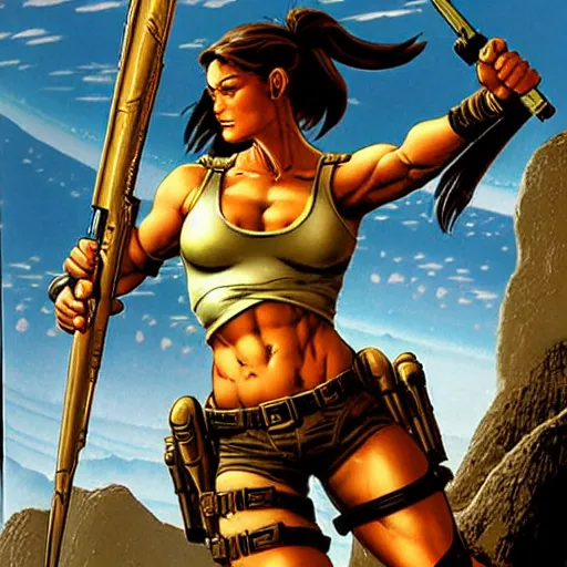 Prompt: lara croft by frank frazetta