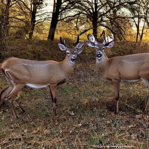 Image similar to deers that are glitched upside down, trail cam, 4k