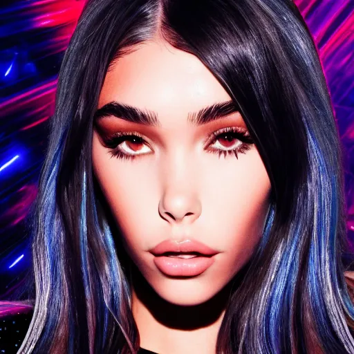 Image similar to madison beer a an intergalactic popstar dancing on a planet, render, blender render, unity render, 4 k wallpaper, art station trending, artstation 4 k coherent, coherent, 4 k, detailed, hyperdetailed, artifact - free, completely coherent, sharp, madison beer