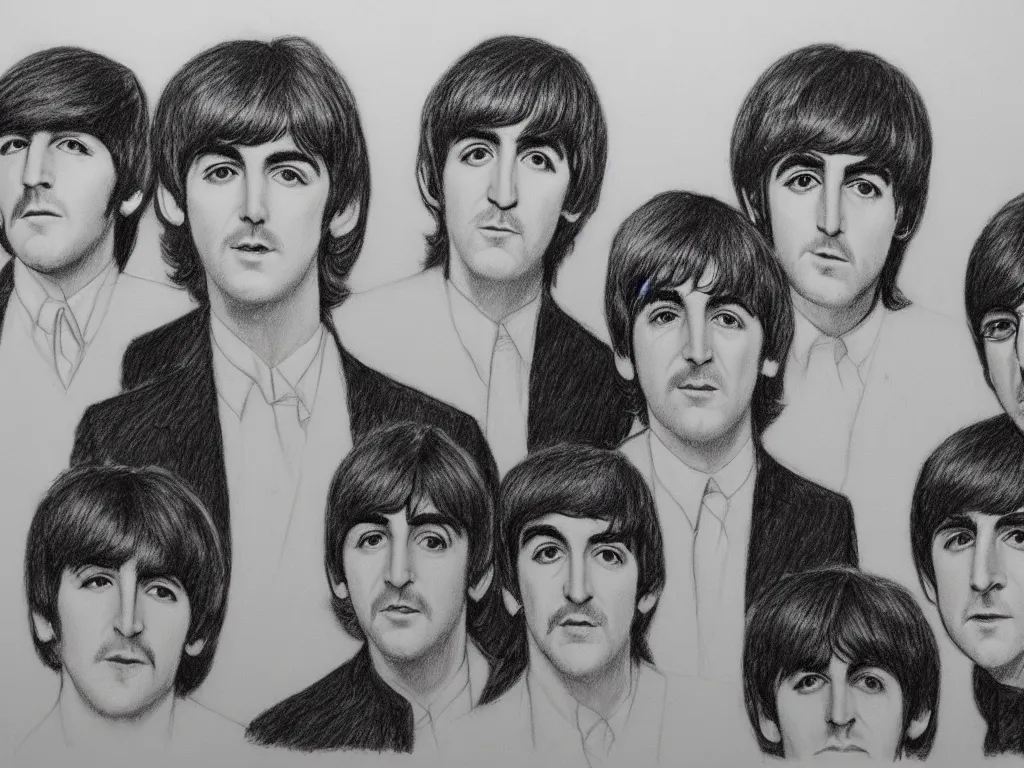 Prompt: the beatles pencil sketch,