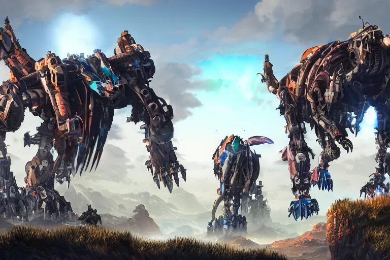 Image similar to bristleback machine mecha animal beast robot of horizon forbidden west horizon zero dawn bioluminiscence global illumination ray tracing hdr fanart arstation by sung choi and eric pfeiffer and gabriel garza and casper konefal