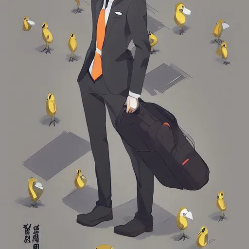 Image similar to a duck wearing a business suit, illustration concept art anime key visual trending pixiv fanbox by wlop and greg rutkowski and makoto shinkai and studio ghibli and kyoto animation symmetrical facial features