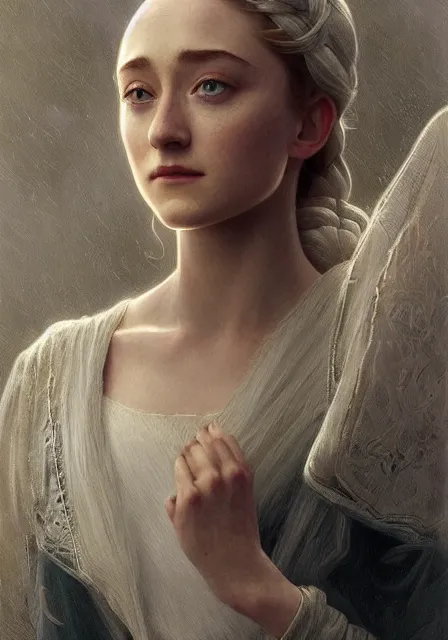 Image similar to sansa saoirse ronan, intricate, elegant, highly detailed, digital painting, artstation, concept art, smooth, sharp focus, illustration, art by artgerm and greg rutkowski and alphonse mucha and william - adolphe bouguereau