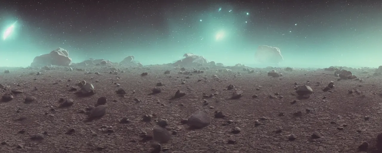 Prompt: ” tiny rocky asteroid in space, [ cinematic, detailed, epic, widescreen, opening, establishing, mattepainting, photorealistic, realistic textures, octane render ] ”