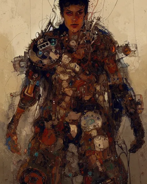 Image similar to portrait of a cyborg shaman by greg rutkowski in the style of egon schiele