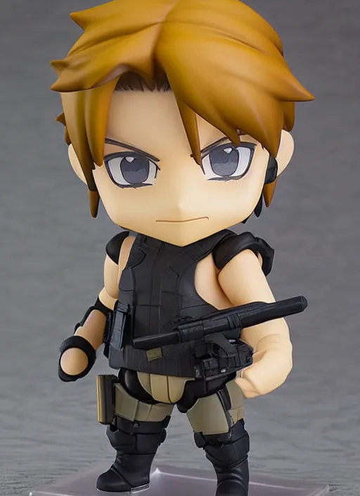 Image similar to a nendoroid of a solid snake, metal gear solid, detailed product photo