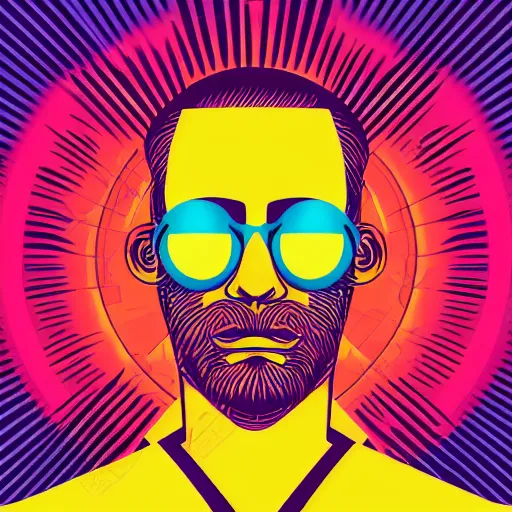 Image similar to a closeup of a face, in retro colors, synthwave style, 2d digital vector art