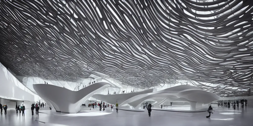 Image similar to extremely detailed stunning beautiful futuristic museum interior by Zaha Hadid