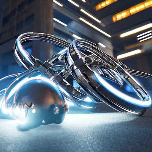 Prompt: chrome hoops lit by police lights, octane, hyper detailed, cgi