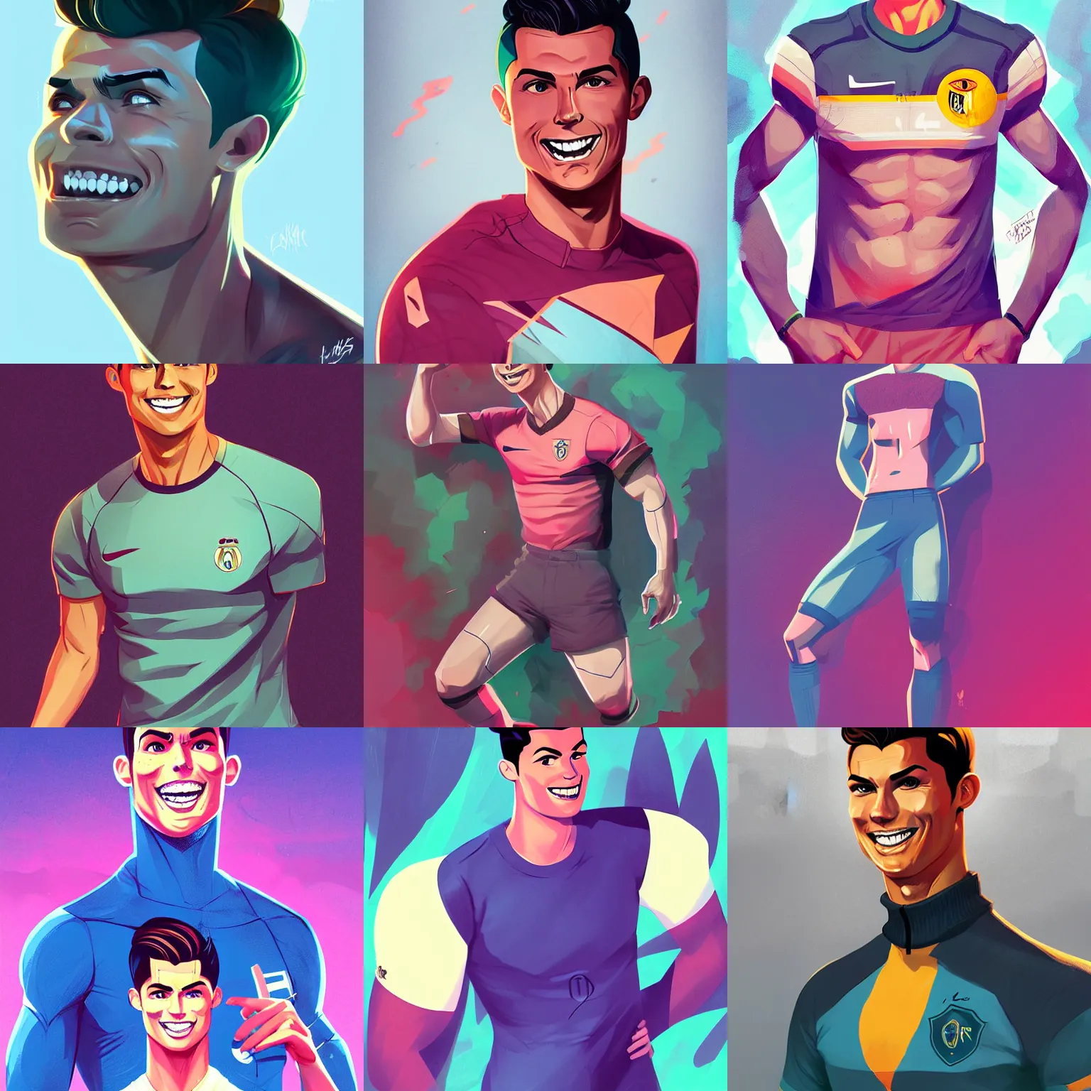 Prompt: beautiful full body Cristiano Ronaldo smiling illustration by lois van baarle and loish and ross tran and rossdraws and sam yang and samdoesarts and artgerm