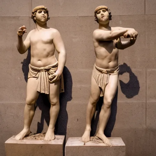 Prompt: tim and eric as roman statues photograph