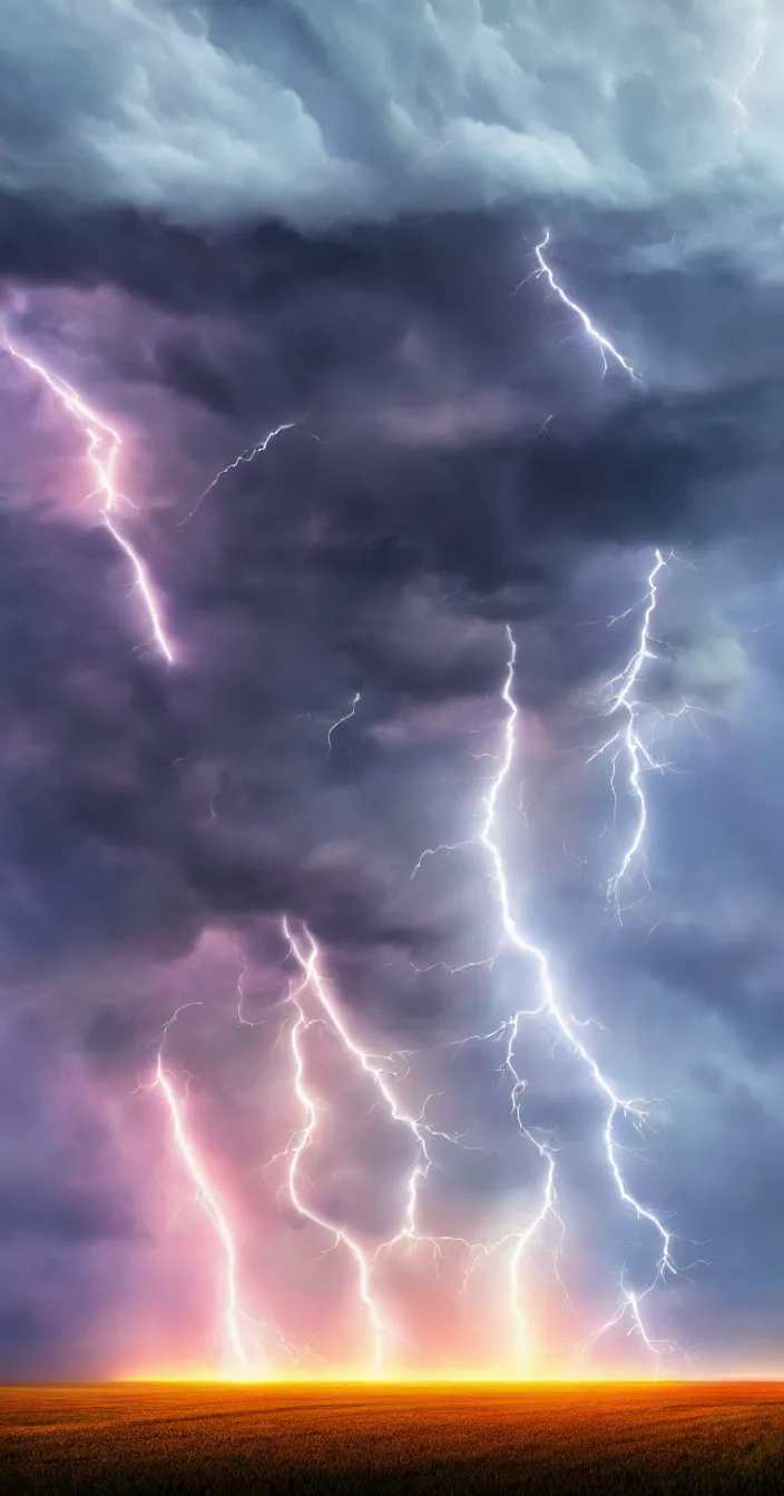 Prompt: highly detailed realistic photo of giant tornado and lightening strike in open field, vibrant colors, award winning masterpiece photography, hyper realistic, concept art, 8 k detail post - processing