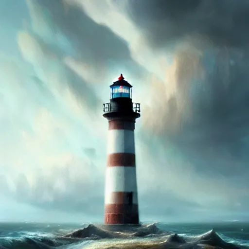 Image similar to a lighthouse standing on a cloud,digital art,realiatic,hyperdetailed,art by greg rutkowski,trevor henderson,photorealistic,mega realistic,surreal,fantasy