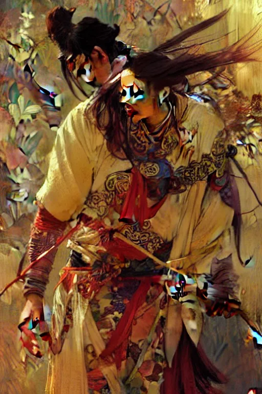 Image similar to attractive man, wuxia, colorful, painting by gaston bussiere, craig mullins, greg rutkowski, alphonse mucha