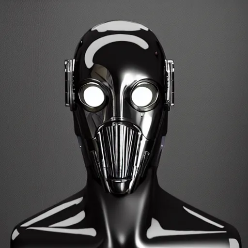 Prompt: chrome cyberpunk android mask, 8k, detailed, gothic, shiny, unreal engine,