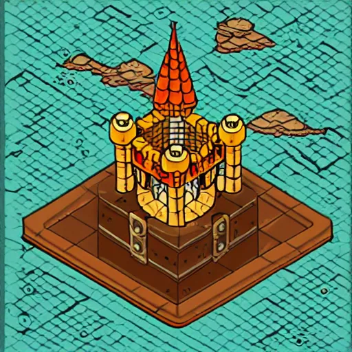 Prompt: isometric view of wizard tower, colored lineart game tile