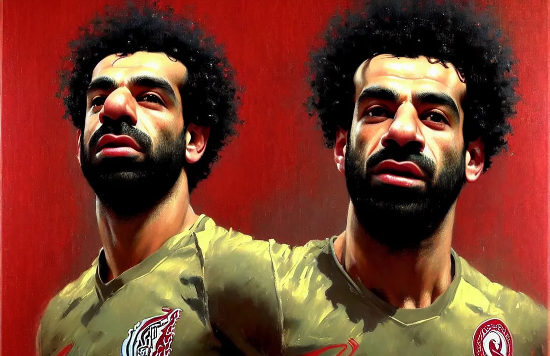 Image similar to portrait of mohamed salah!!!!!!!!!!!!!!!!!!!!!!!!!!!, detailed face, detailed painting,, epic lighting, by ilya repin, phil hale and kent williams