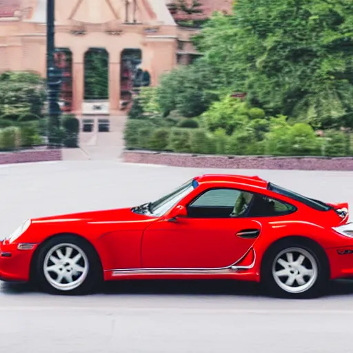 Image similar to screenshot of Ferris Bueller's Day Off Ferris driving red 997 GT2 Widowmaker