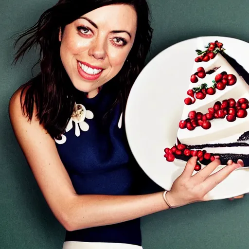 Image similar to aubrey plaza made of birthday cake : : highly detailed food photography : :