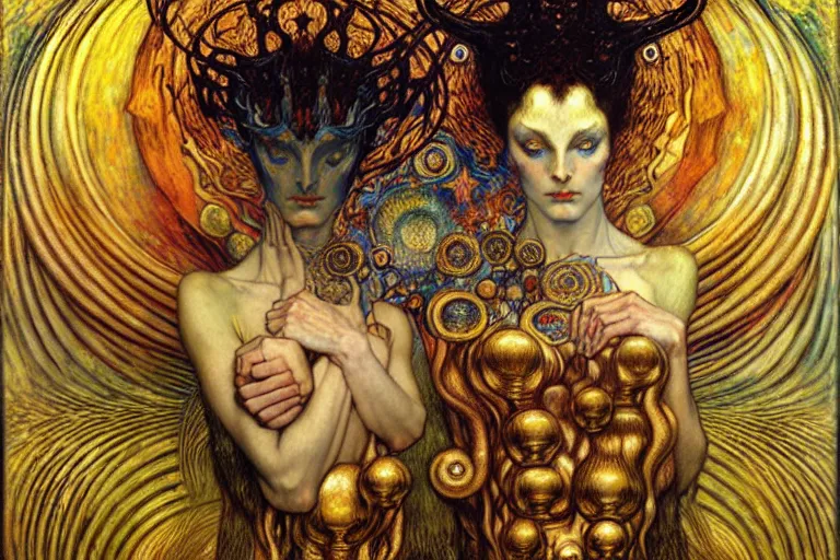 Image similar to Divine Chaos Engine by Karol Bak, Jean Delville, William Blake, Gustav Klimt, and Vincent Van Gogh, symbolist, visionary