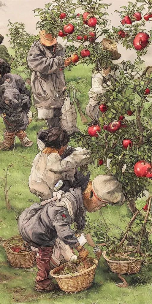 Prompt: oil painting scene from apple gardeners by kim jung gi