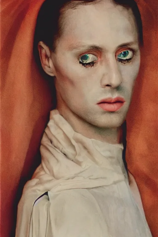 Image similar to hyperrealism close - up fashion portrait by roversi photo from the holy mountain by alejandro jodorowsky in style of francisco goya