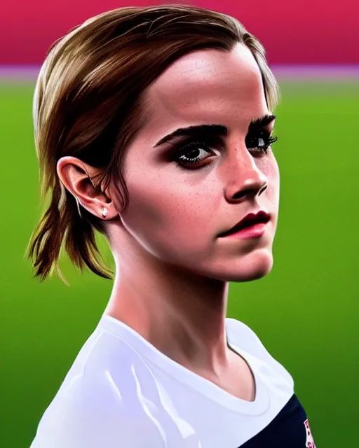 Image similar to a portrait of emma watson as a lokomotiv football player, hyper realistic, highly detailed