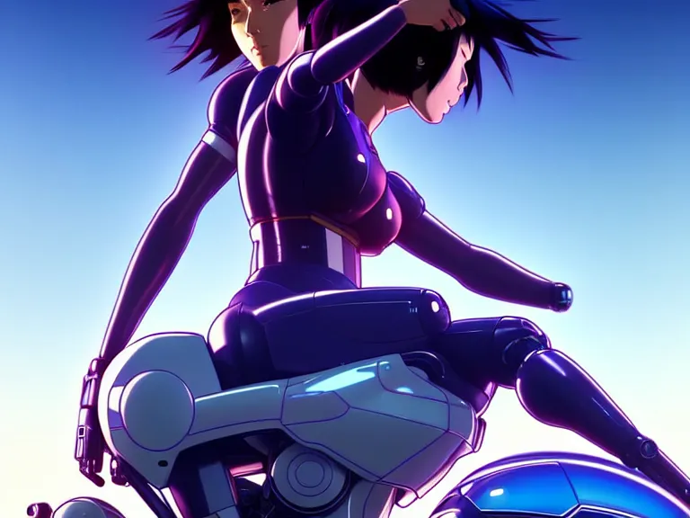 Image similar to a fullbody portrait of motoko kusanagi riding on top of a tachikoma : : stand alone complex, ghost in the shell, netflix : : by ilya kuvshinov, rossdraws, artgerm, sola digital arts, anti aliasing, raytracing : :