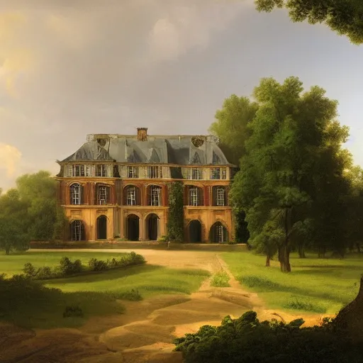 Image similar to a large serene beautiful matte painting of a delapitaded quaint french country mansion covered in vines, by asher brown durand and george ault featured on artstation,