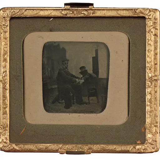 Prompt: 1 9 th century photo of vincent van gogh painting plein air in new york, tin type