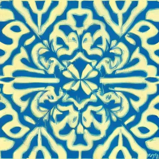 Image similar to a beautiful, symmetric pattern by andy warhol, blue color scheme, cyan colors, gold highlights, ultra high details, triade color scheme, # 2 2 3 3 e 6