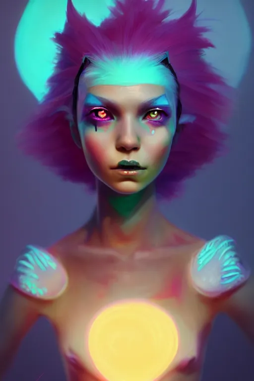 Image similar to super cute Bioluminescent Punk Rocker character concept, soft light, soft mood, realistic body features and face, illustration, painting oil on canvas by Elena Zhurikhina and Goro Fujita and Charlie Bowater, octane render trending on artstation, 4k, 8k, HD