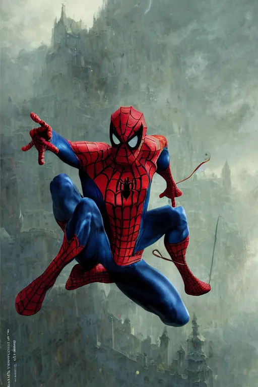 Image similar to spiderman, legendary warrior, heroic fighter, world of warcraft, decorative ornaments, battle armor, by carl spitzweg, ismail inceoglu, vdragan bibin, hans thoma, greg rutkowski, alexandros pyromallis, perfect face, sharply focused, sharply detailed, centered, rule of thirds, realistic shading