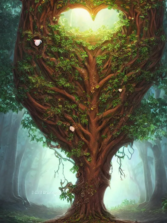 Image similar to A beautiful digital illustration painting of a detailed fantasy tree with a heart carved in the trunk by Blair Leighton and Charlie Bowater, 8k resolution trending on Artstation concept art digital illustration