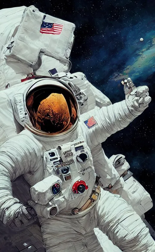 Image similar to a beautiful artwork half-body portrait of an astronaut on the moon, by greg rutkowski and jesper ejsing and raymond swanland, featured on artstation, wide angle, vertical orientation