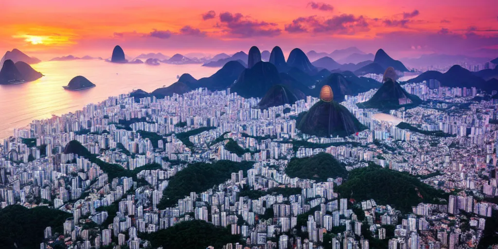 Prompt: rio de janeiro at sunset, realistic