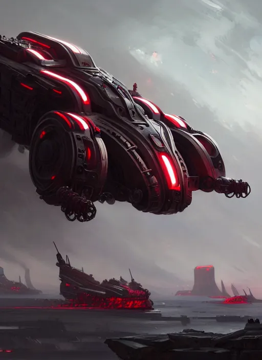 Image similar to wide view of epic muscular mechanical futuristic war machine with red and white accent. highly detailed, digital painting, concept art, smooth, sharp focus, illustration, art by greg rutkowski