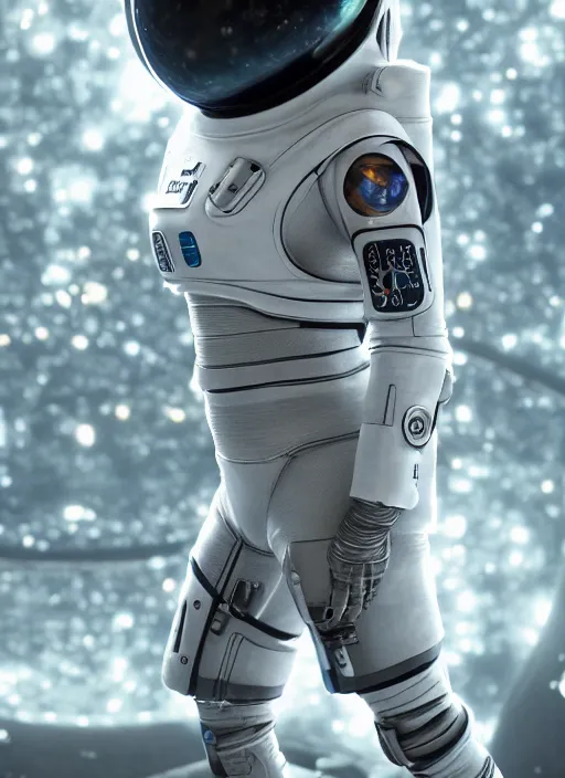 Image similar to a futuristic astronaut, artistic pose, cinematic shot, intricate, ornate, photorealistic, ultra detailed, realistic, 1 0 0 mm, photography, octane, high definition, depth of field, bokeh, 8 k, artstation