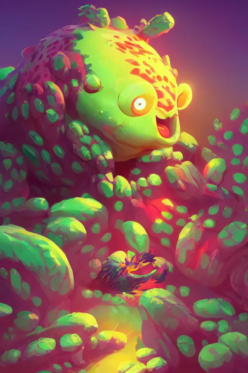 Image similar to creature animal sushi cristal very big eye roots cactus elemental flush of force nature micro world fluo fishscale, behance hd by jesper ejsing, by rhads, makoto shinkai and lois van baarle, ilya kuvshinov, rossdraws global illumination