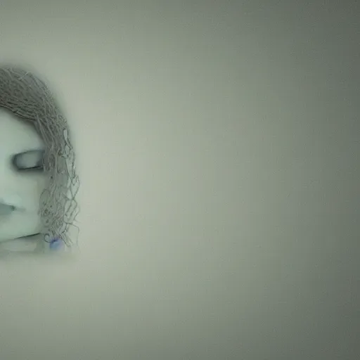 Prompt: crying girl, rendered in cinema 4 d, foliage fractal displacement fading out into waves, clay render