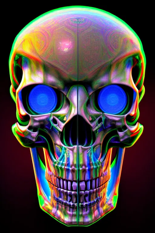 Image similar to maximalist detailed scifi robot skull portrait. lowbrow scifi artwork by kidsquidy. ray tracing hdr polished sharp in visionary psychedelic fineart style inspired by alex grey and cameron gray