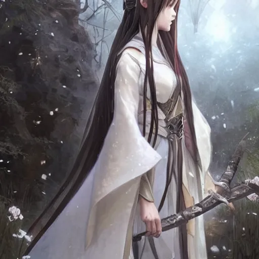 Prompt: yuuki asuna in her wedding dress, extremely long hair, epic fantasy art by Greg Rutkowski