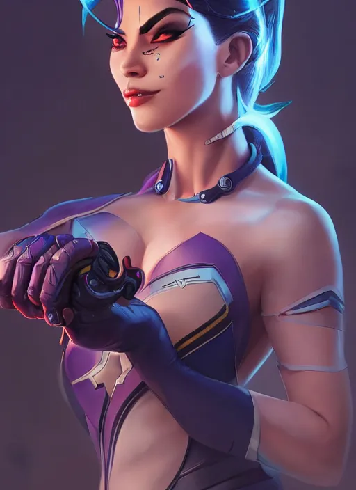 Prompt: character portrait of a fusion of Widowmaker from Overwatch and Winston from Overwatch by ArtGerm and Tom Bagshaw, 4k, highly detailed, cinematic lighting, characters merged