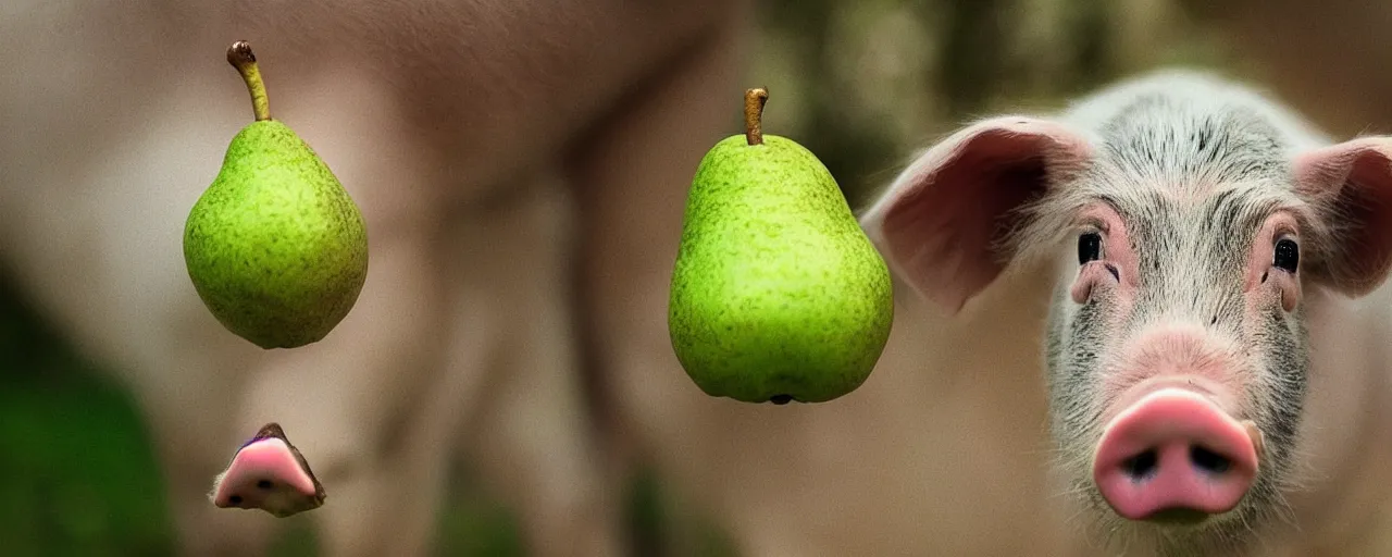 Image similar to a cute green pear animal with hooves and a pig nose; nature photography