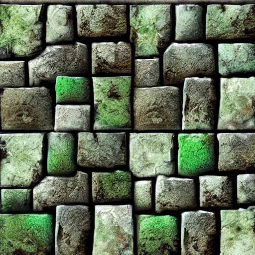 Image similar to digital hand painted tiles textures of a rock bricks with moss, digital art, fantasy, behance, pinterest, deviantart, artstation, design, rpg, detailed, digital art, incredible, digital painting