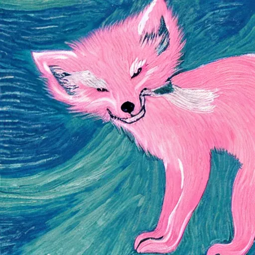 Prompt: pink fox, style of van gogh