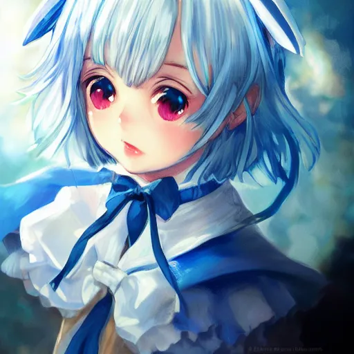 Prompt: full headshot portrait of Cirno from Touhou, drawn by WLOP, by Avetetsuya Studios, attractive character, colored sketch anime manga panel, Cirno from Touhou, trending on artstation